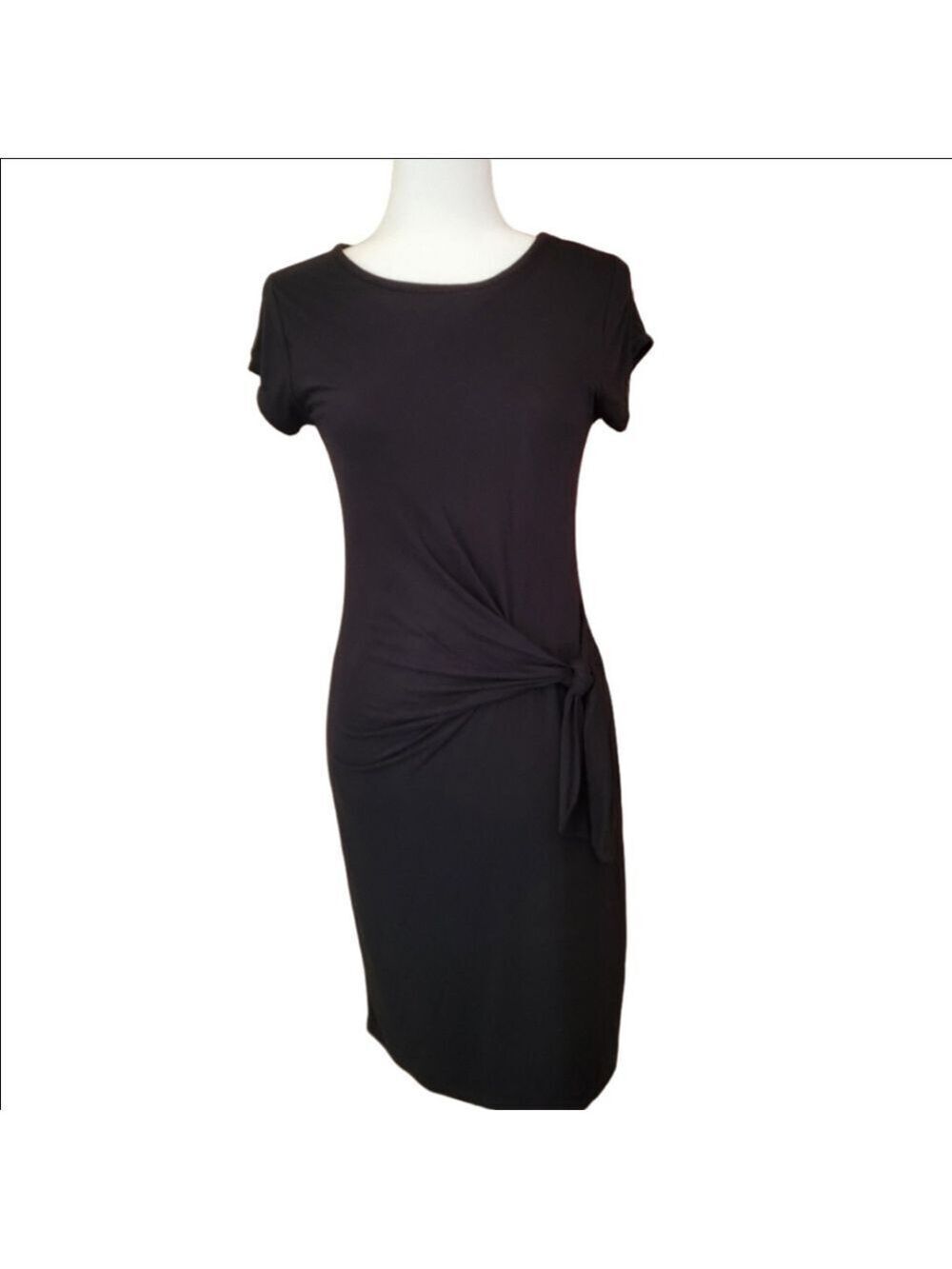LOFT Faux Wrap Side Knot Short Sleeve Little Black Dress Size XS NWT